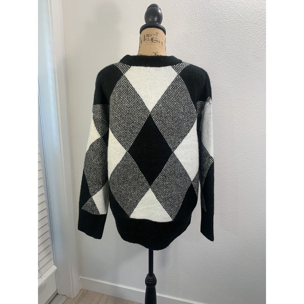 (C-83)Industry Republic Wool Blend Argyle Sweater Black Gray White Size M/M New‎ - Picture 4 of 8